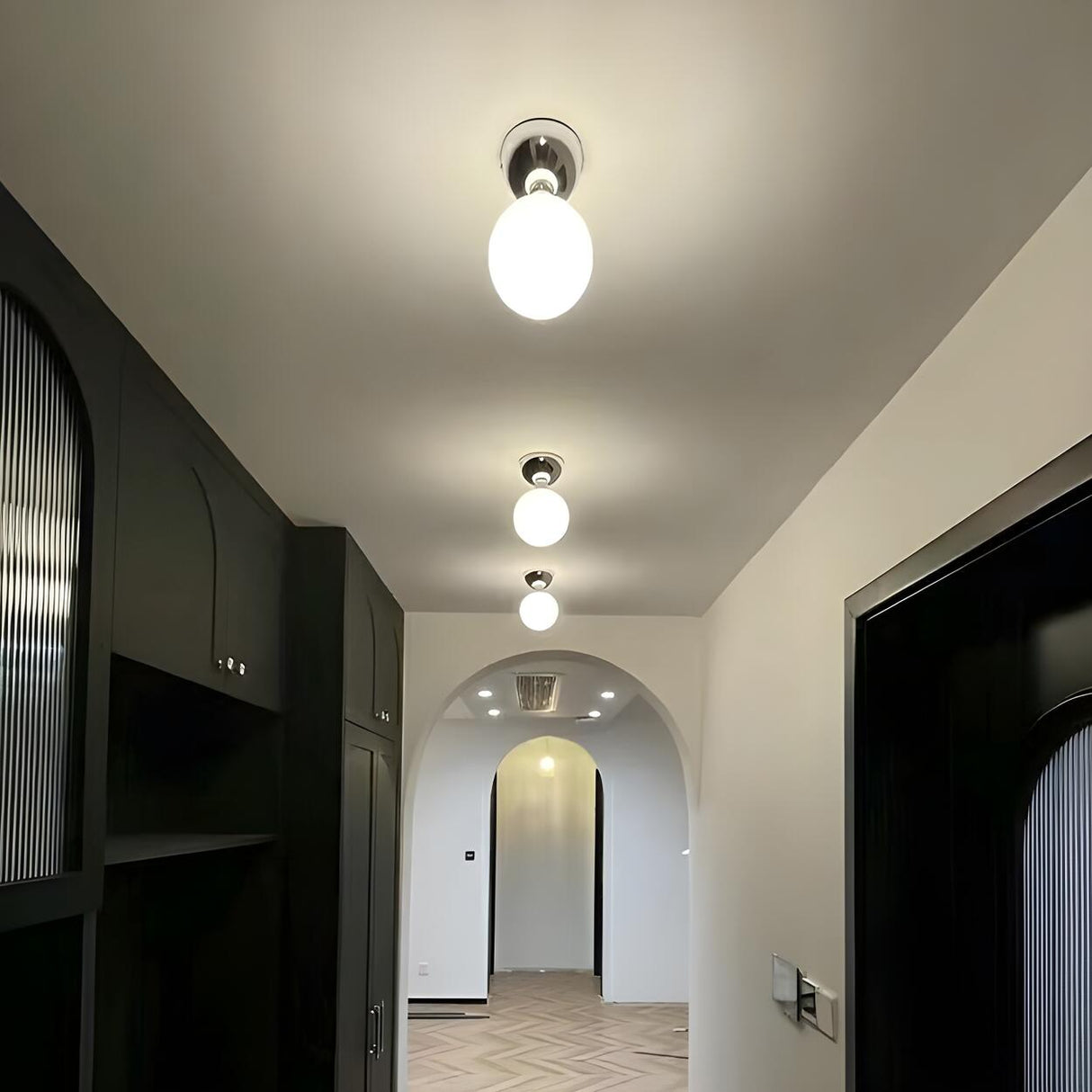 Corridor Spherical Glass Semi-Flush Mount Ceiling Light Image - 2