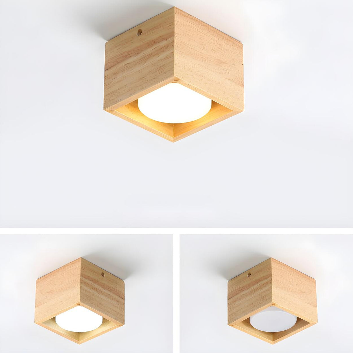 Corridor Square Box Wood Flush Mount Light 4-Light Image - 11