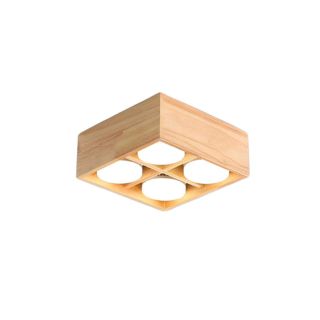 Corridor Square Box Wood Flush Mount Light 4-Light Image - 5