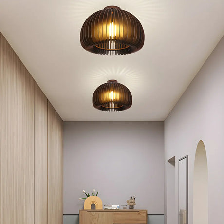 Corridor Walnut Dome Wood Flush Mount Ceiling Light Image - 1