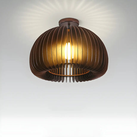 Corridor Walnut Dome Wood Flush Mount Ceiling Light Image - 2