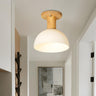 Corridor White Glass Dome Wood Semi-Flush Mount Light Image - 1