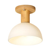 Corridor White Glass Dome Wood Semi-Flush Mount Light Image - 3