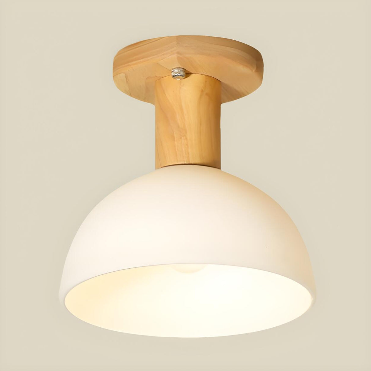 Corridor White Glass Dome Wood Semi-Flush Mount Light Image - 4