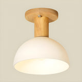 Corridor White Glass Dome Wood Semi-Flush Mount Light Image - 4