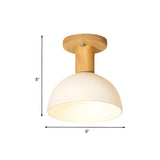 Corridor White Glass Dome Wood Semi-Flush Mount Light Image - 5