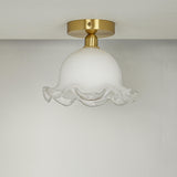 Corridor White Glass Flower Semi-Flush Mount Light Image - 4