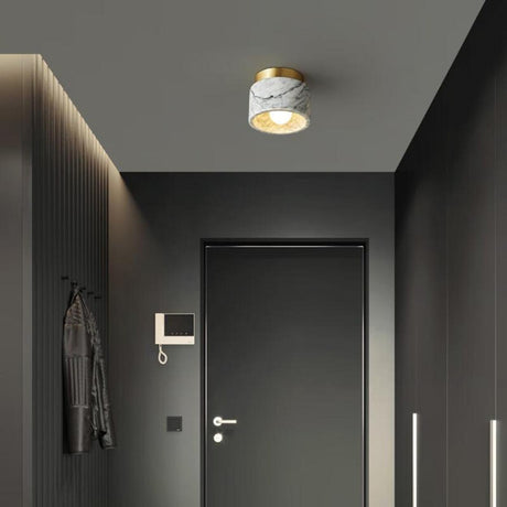 Corridor White Stone Cylinder Flush Mount Ceiling Light Image - 1