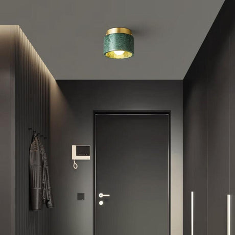 Corridor White Stone Cylinder Flush Mount Ceiling Light Image - 2