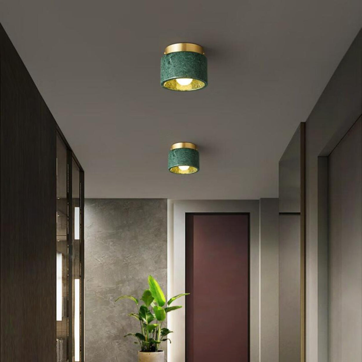 Corridor White Stone Cylinder Flush Mount Ceiling Light Image - 3