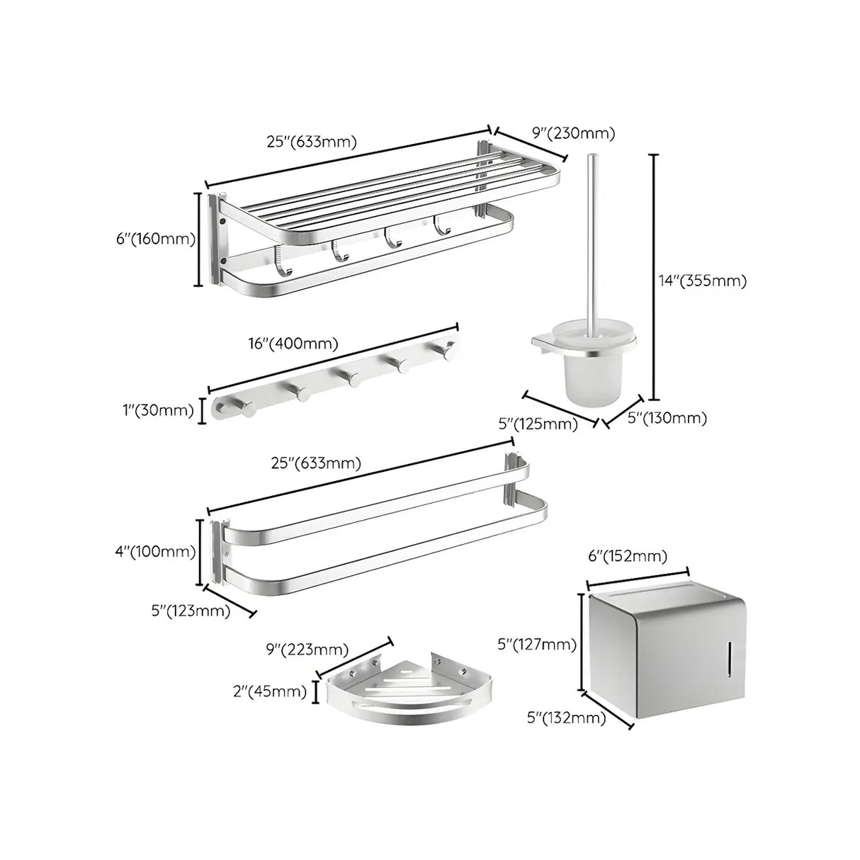 Corrosion Resistant Silver Metal Bathroom Storage Rack 