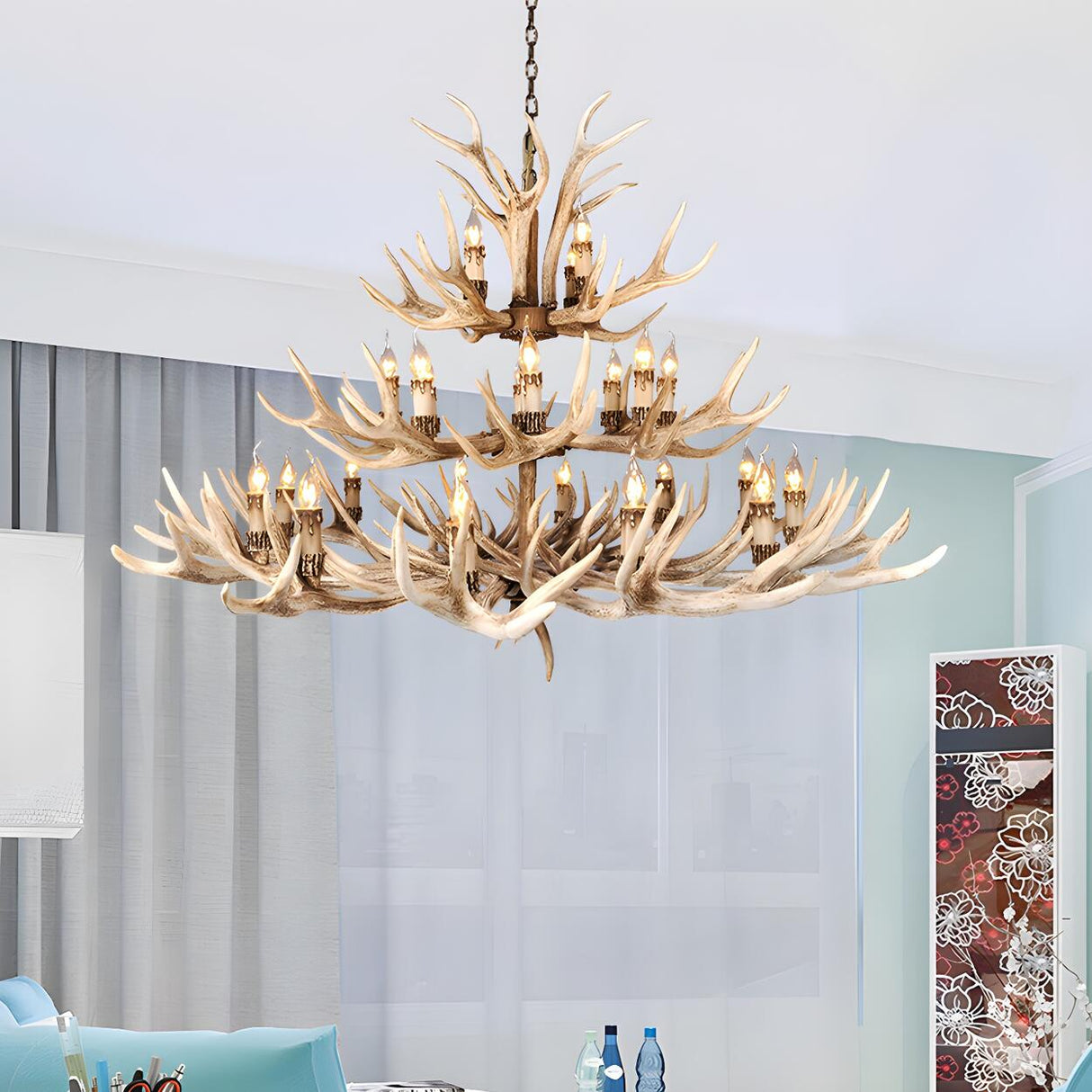 Country Antler Chandelier For Dining Room Image - 13