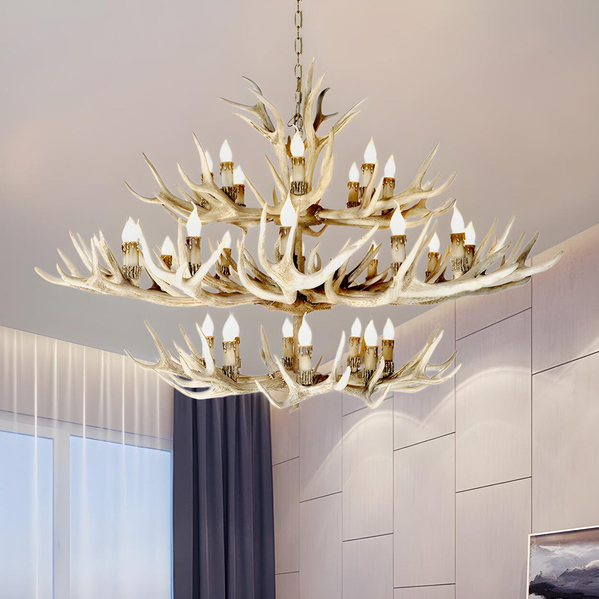 Country Antler Chandelier For Dining Room Image - 9