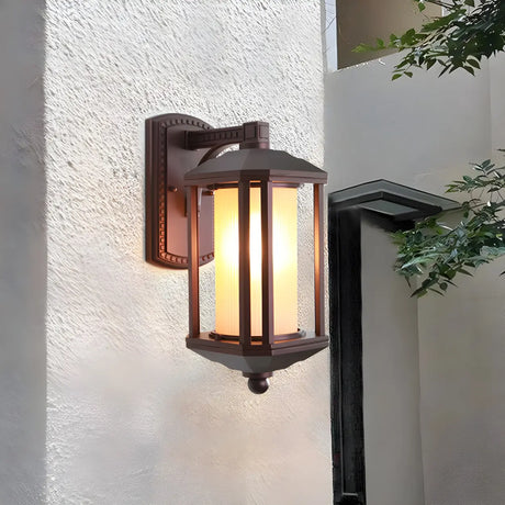 Country Cylinder Frosted Glass External LED Wall Lamp Image - 1