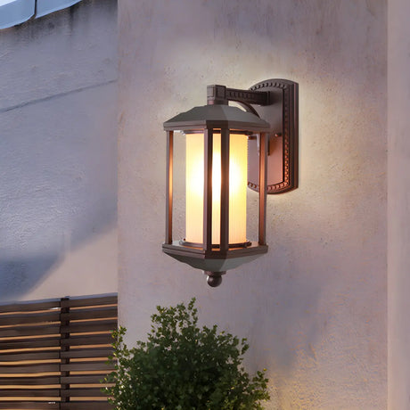 Country Cylinder Frosted Glass External LED Wall Lamp Image - 2