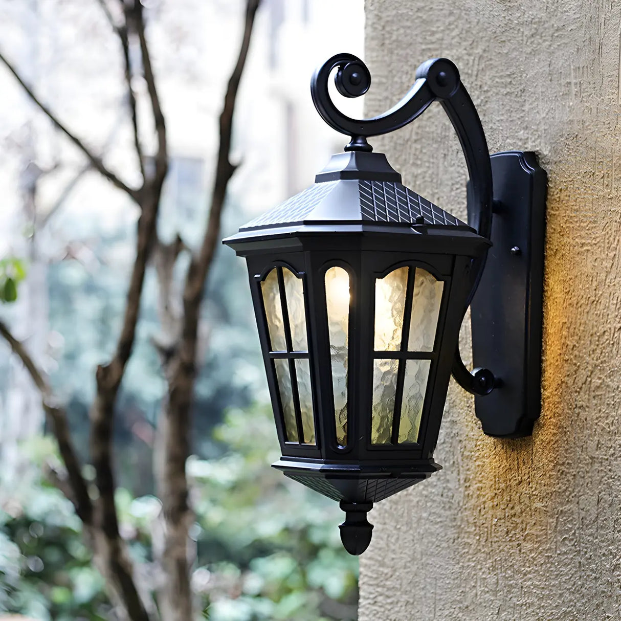 Country Lantern Glass External Black Mini Wall Sconce Image - 2