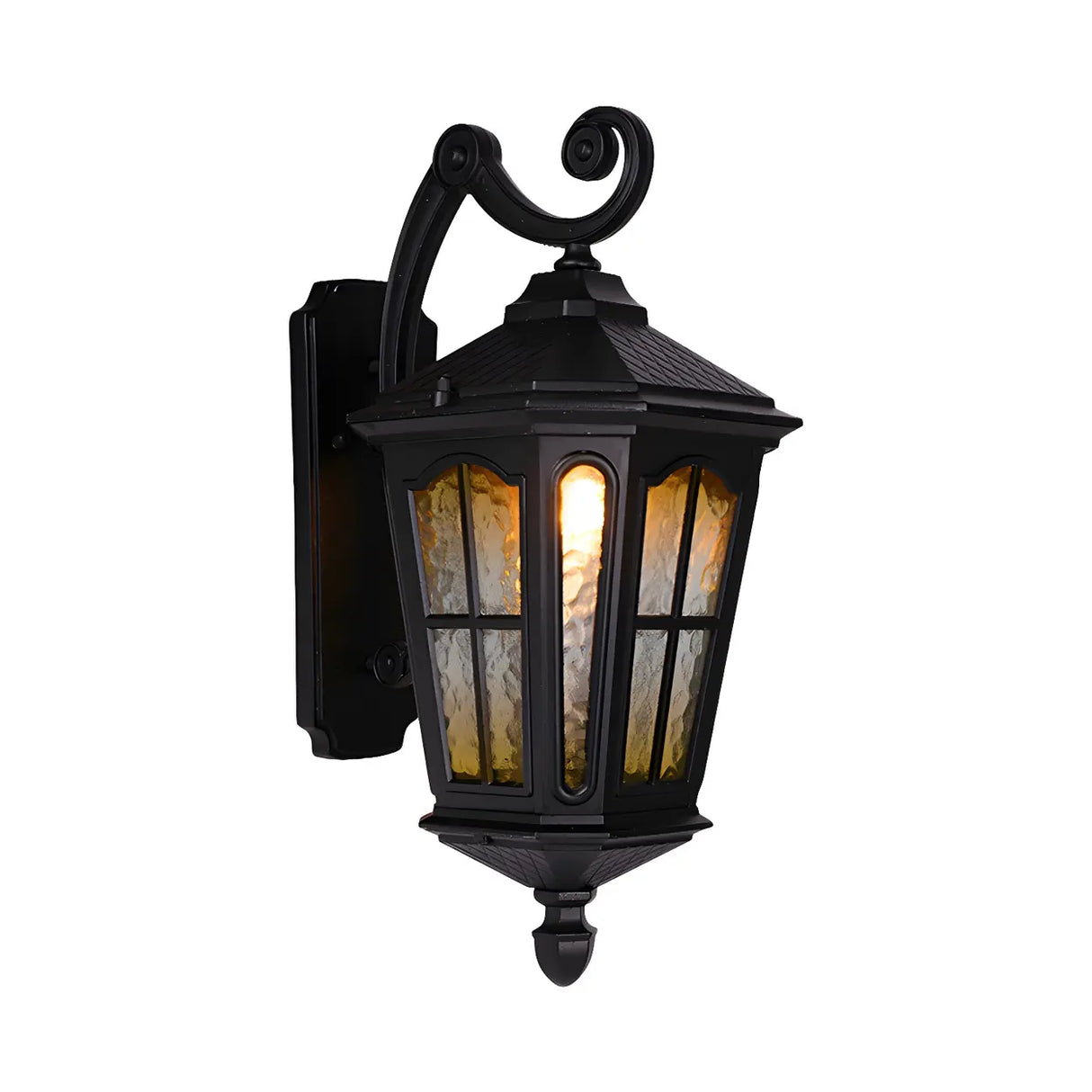 Country Lantern Glass External Black Mini Wall Sconce Image - 3