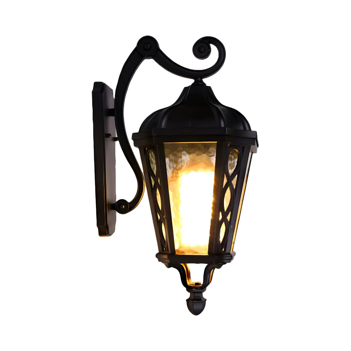 Country Lantern Glass External Black Mini Wall Sconce Image - 7