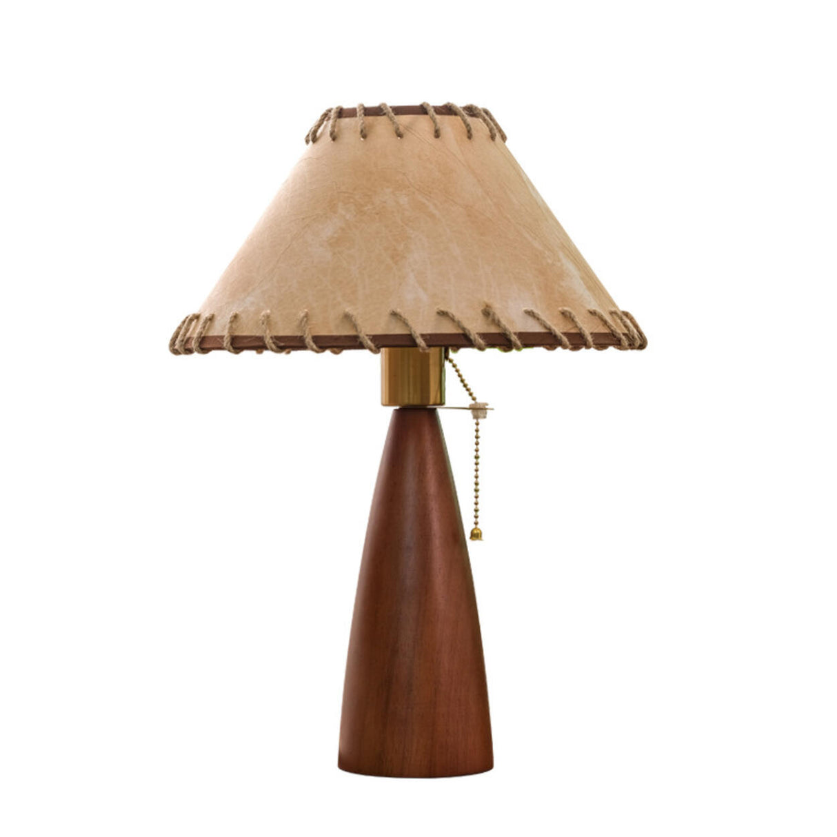 Country Style Rustic Handmade Lampshade Wooden Table Lamp Image - 5