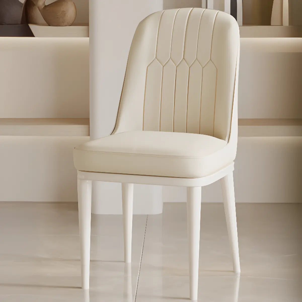 Cozy Armless Leather Upholstered Parsons Dining Chair Image - 12