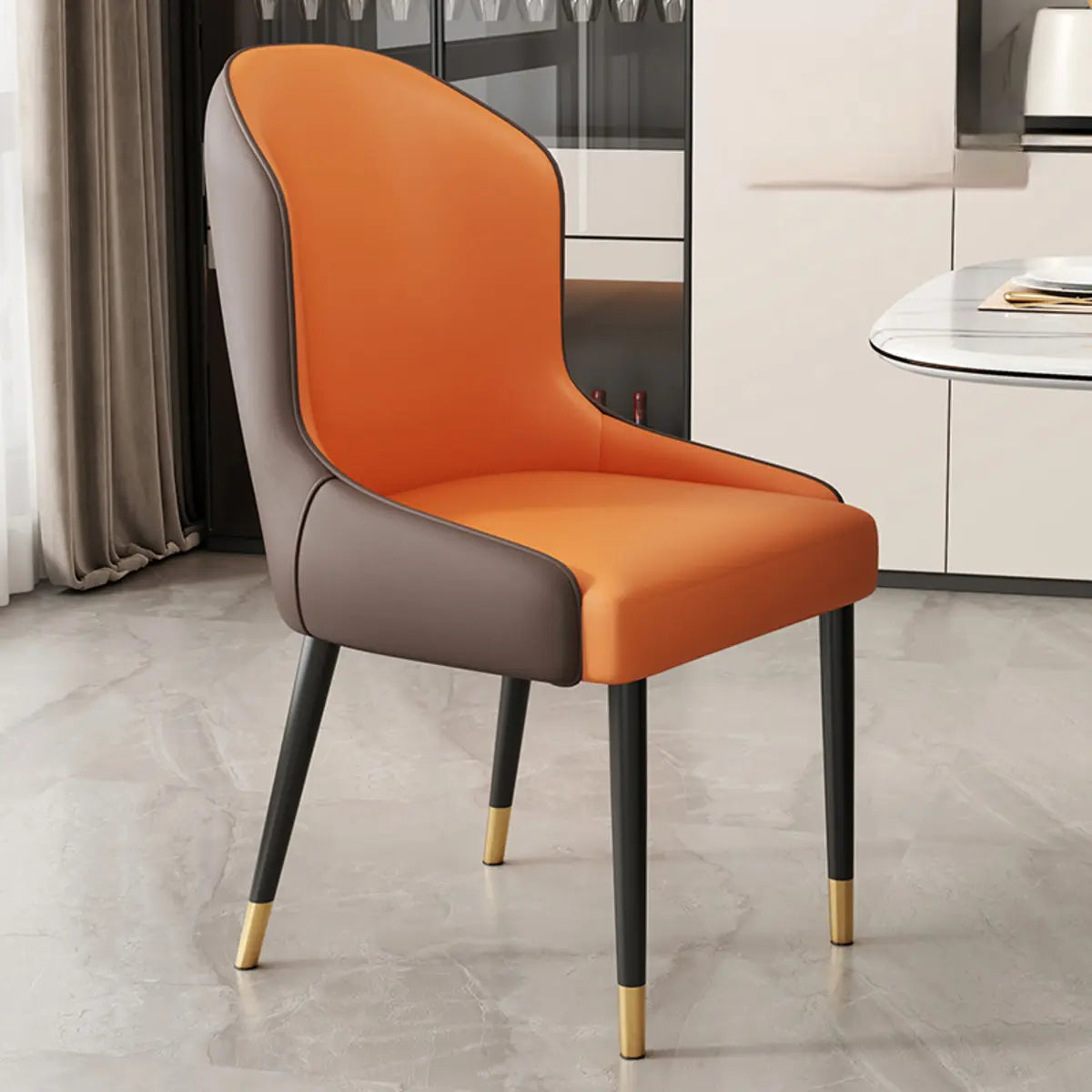 Cozy Curved Upholstered Faux Leather Dining Chair Orange Image - 14