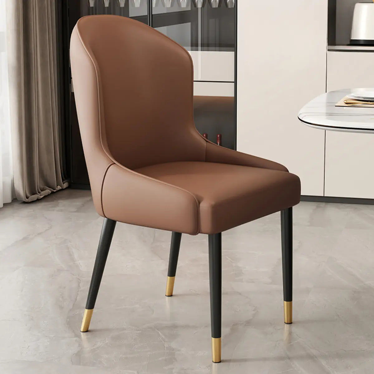 Cozy Curved Upholstered Faux Leather Dining Chair Orange Image - 40