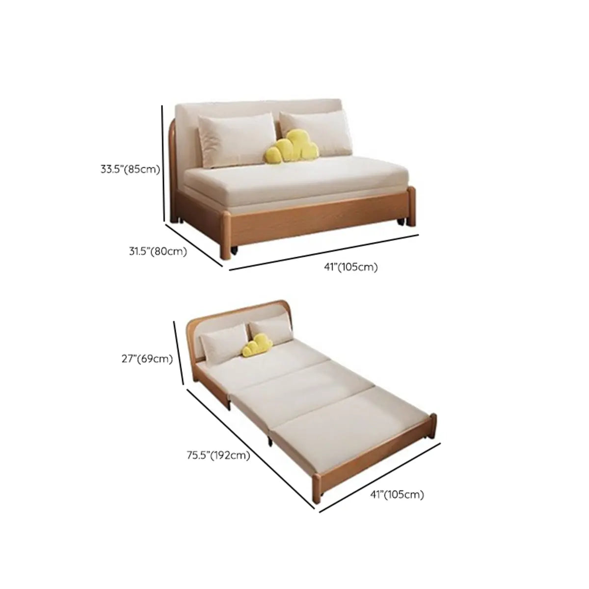 Cozy White Twin Size Natural Wood Armless Futon Sofa Bed 