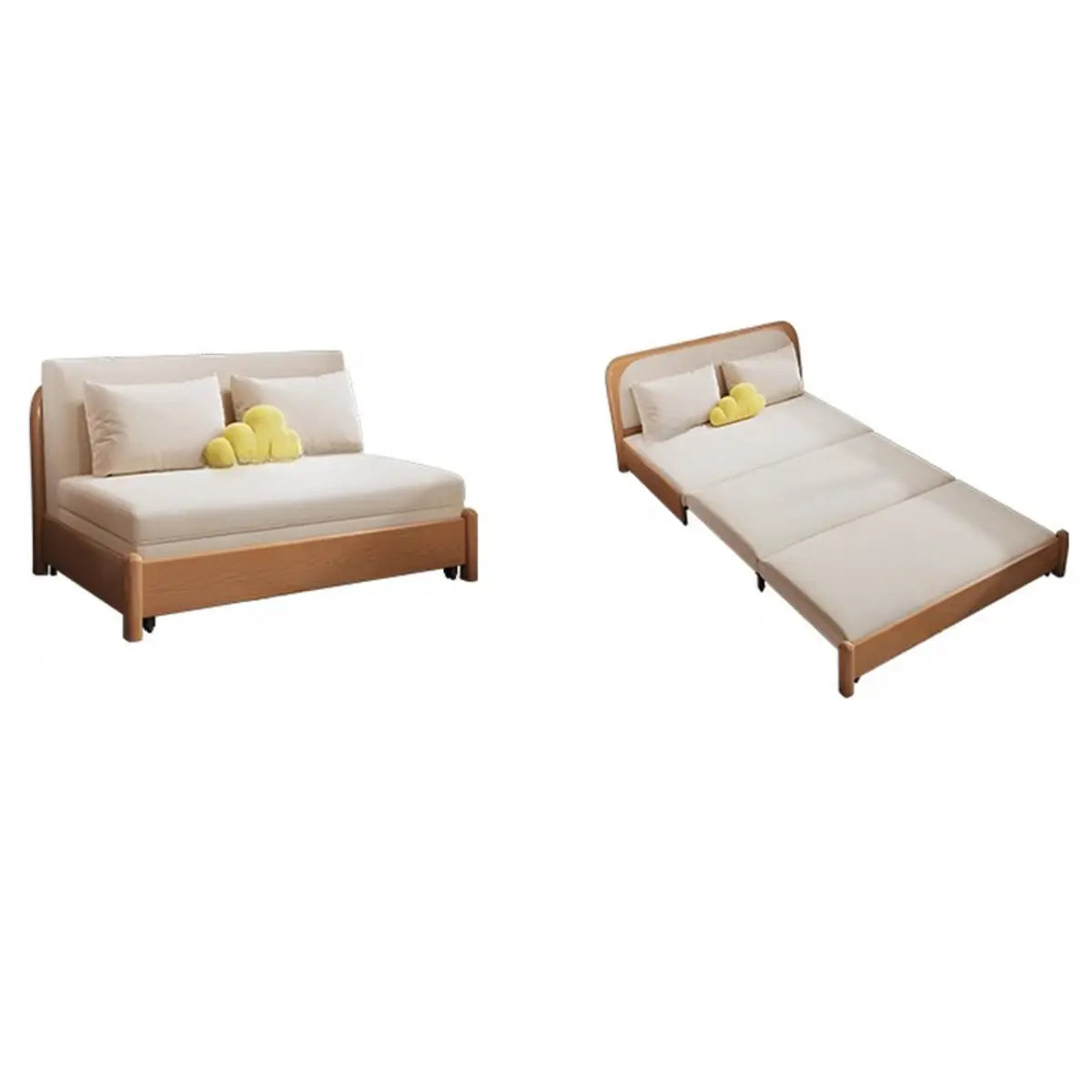 Cozy White Twin Size Natural Wood Armless Futon Sofa Bed Image - 2