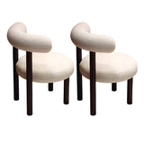 Cream Circular Upholstered Metal Vanity Stool with Arc Back Image - 13