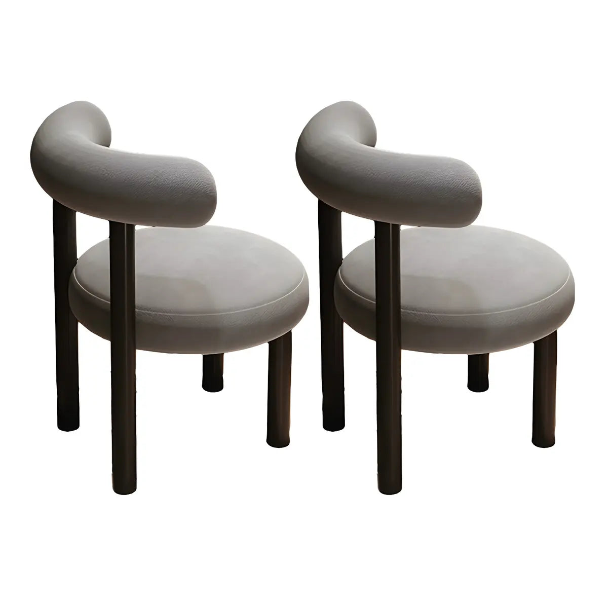 Cream Circular Upholstered Metal Vanity Stool with Arc Back Image - 15