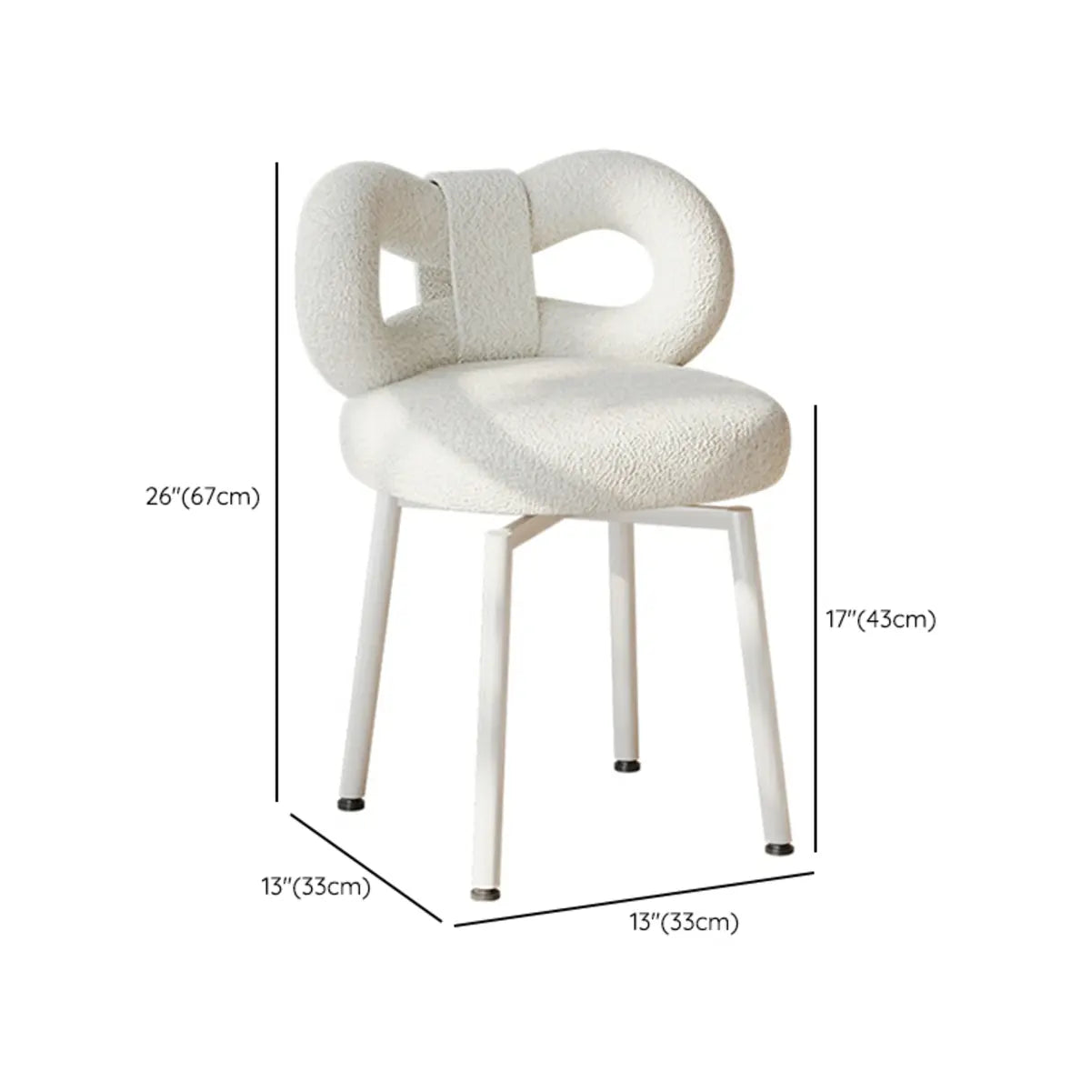 Cream Circular Upholstered Metal Vanity Stool with Arc Back 