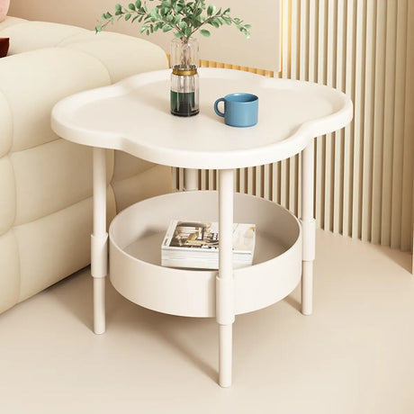 Cream Flower Open Storage Acrylic Bedside Table with Shelves Image - 1