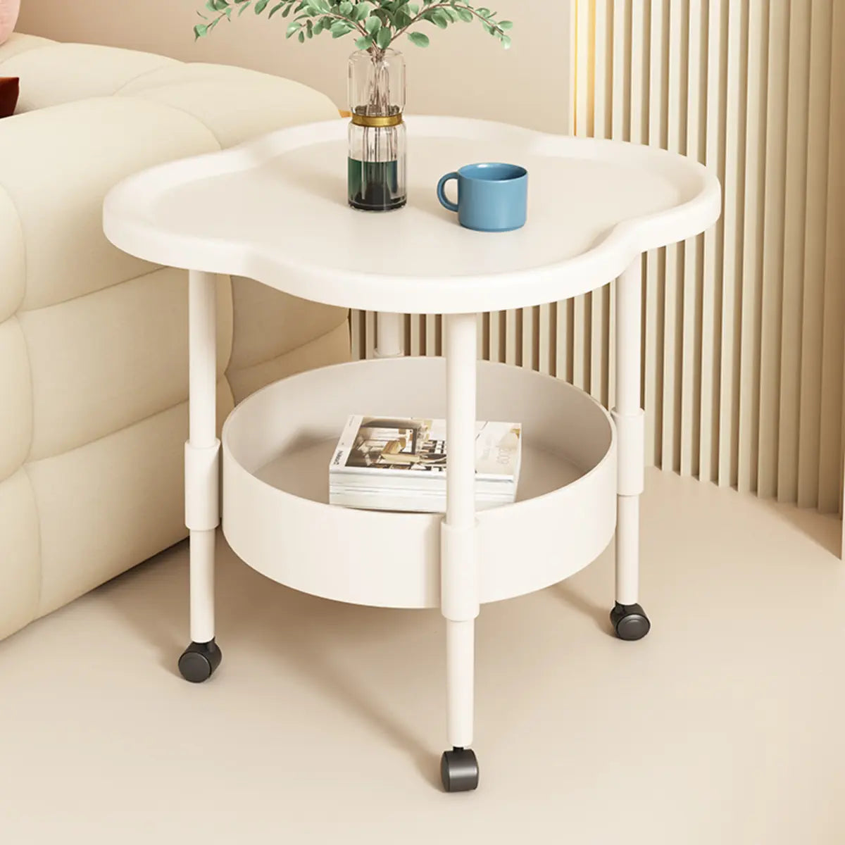 Cream Flower Open Storage Acrylic Bedside Table with Shelves Image - 2