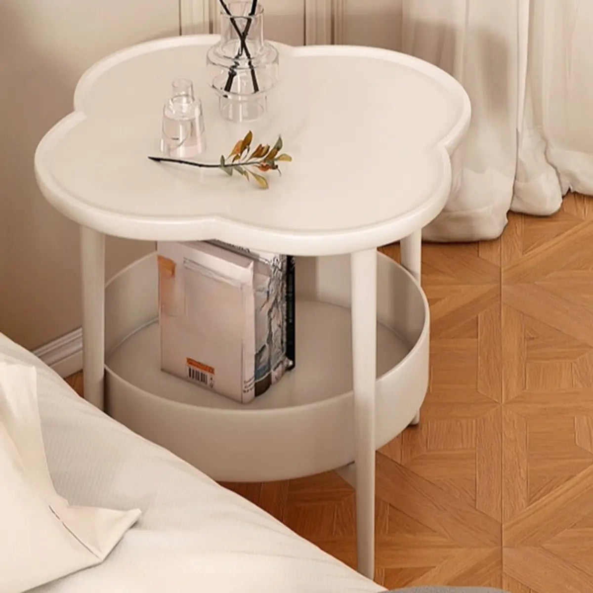 Cream Flower Open Storage Acrylic Bedside Table with Shelves Image - 4