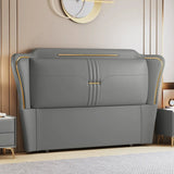 Cream Gray Stepped Upholstered Wingback Headboard Image - 2