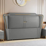 Cream Gray Stepped Upholstered Wingback Headboard Image - 2