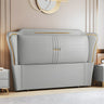 Cream Gray Stepped Upholstered Wingback Headboard Image - 3