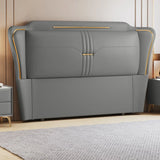 Cream Gray Stepped Upholstered Wingback Headboard Image - 4