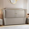 Cream Gray Stepped Upholstered Wingback Headboard Image - 9