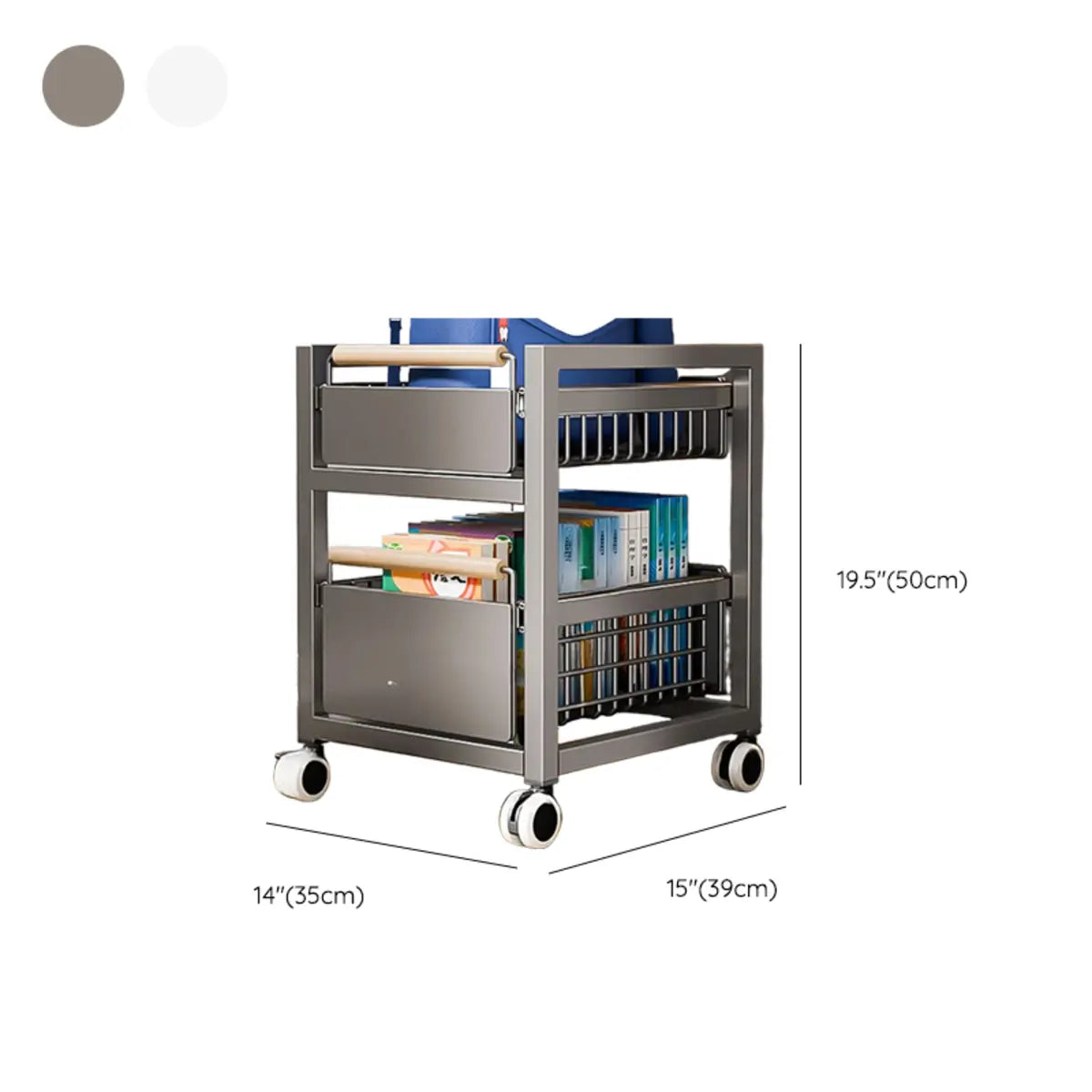 Cream Grey Metal Utility Carts with Bins and Shelves Image - 15