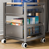 Cream Grey Metal Utility Carts with Bins and Shelves Image - 3