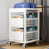 Cream Grey Metal Utility Carts with Bins and Shelves Image - 5