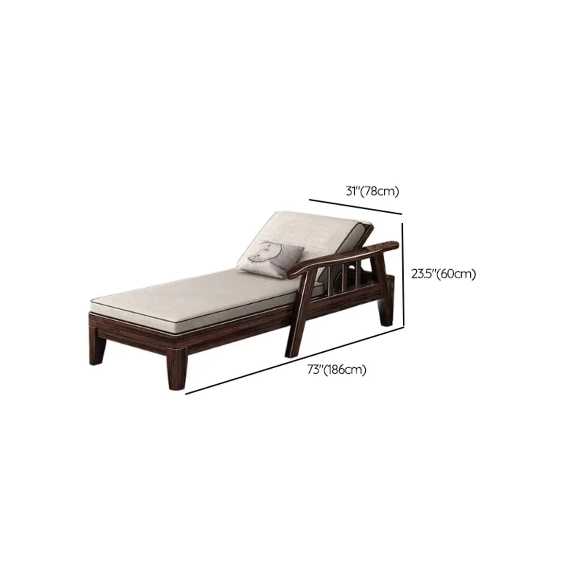 Cream Medium Rectangular Wood Adjustable Reclining Chaise 