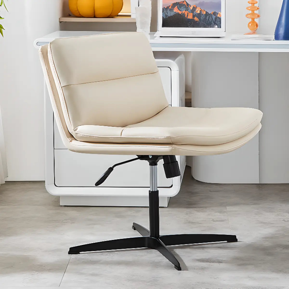 Cream Modern Ergonomic Hide Skin Adjustable Office Chair Image - 1