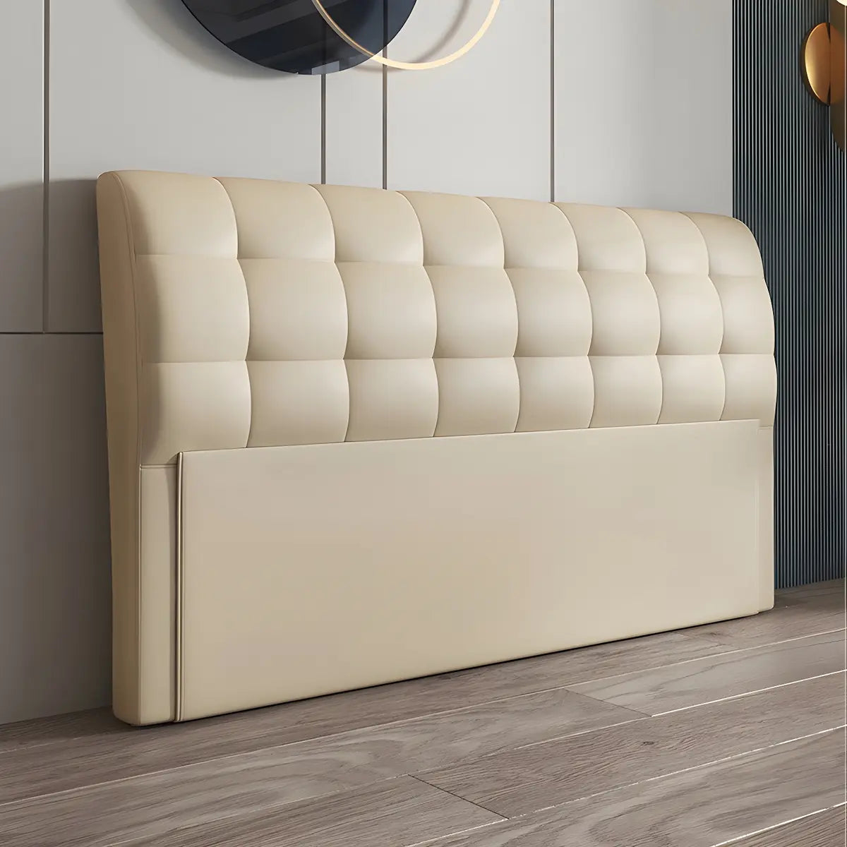 Cream Rectangular Sleigh Tufted Upholstered Headboard Image - 14