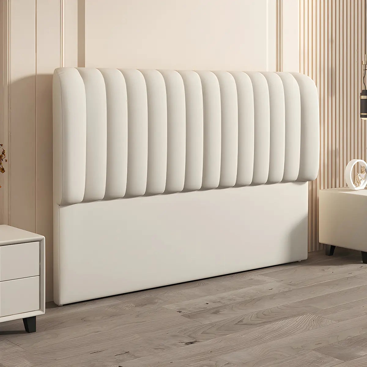 Cream Rectangular Upholstered Panel Headboard with Legs Image - 1