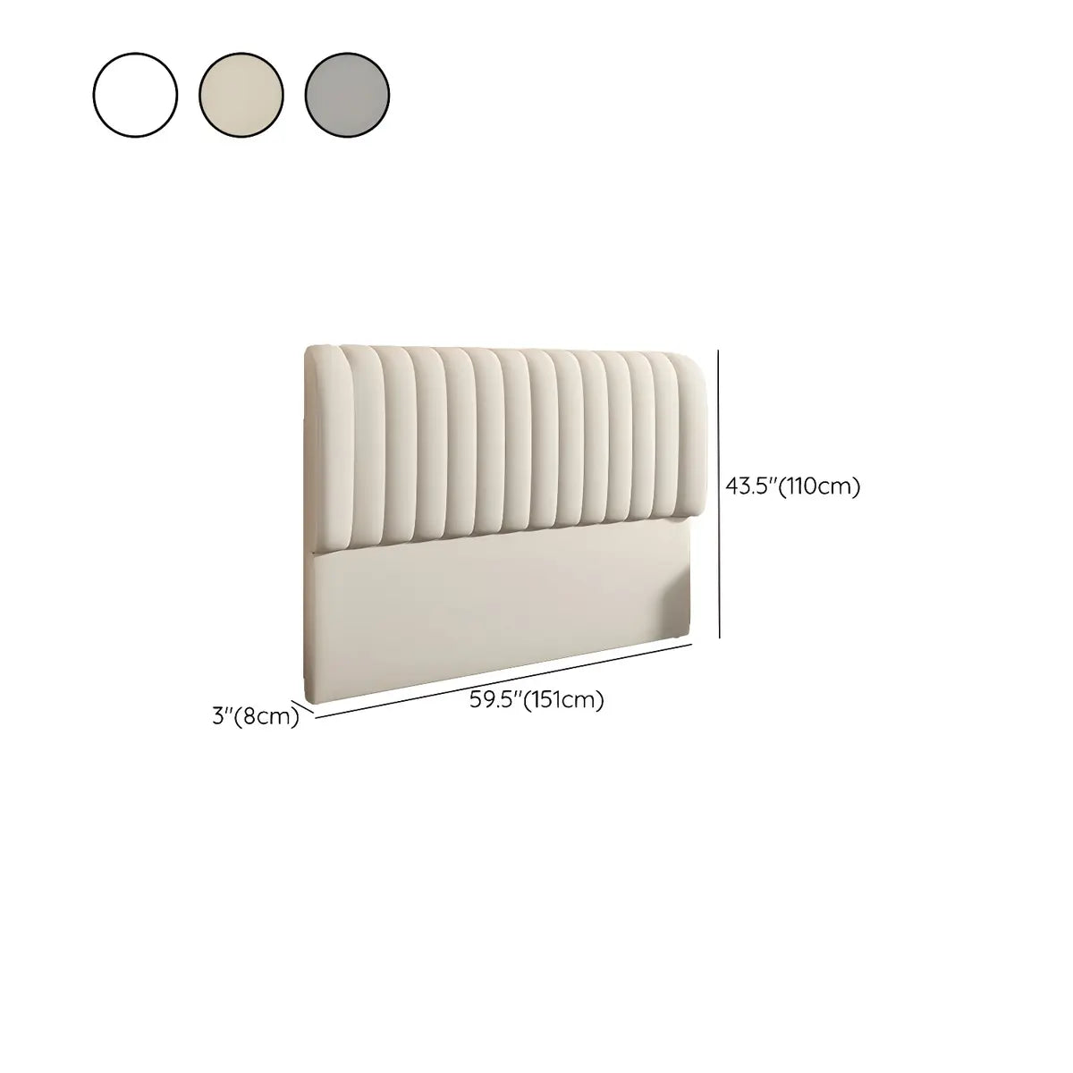 Cream Rectangular Upholstered Panel Headboard with Legs 