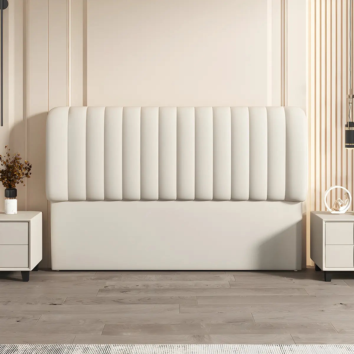 Cream Rectangular Upholstered Panel Headboard with Legs Image - 4