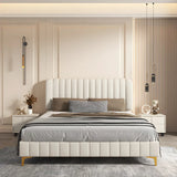 Cream Rectangular Upholstered Panel Headboard with Legs Image - 6