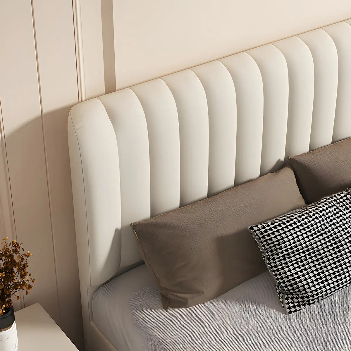 Cream Rectangular Upholstered Panel Headboard with Legs Image - 9